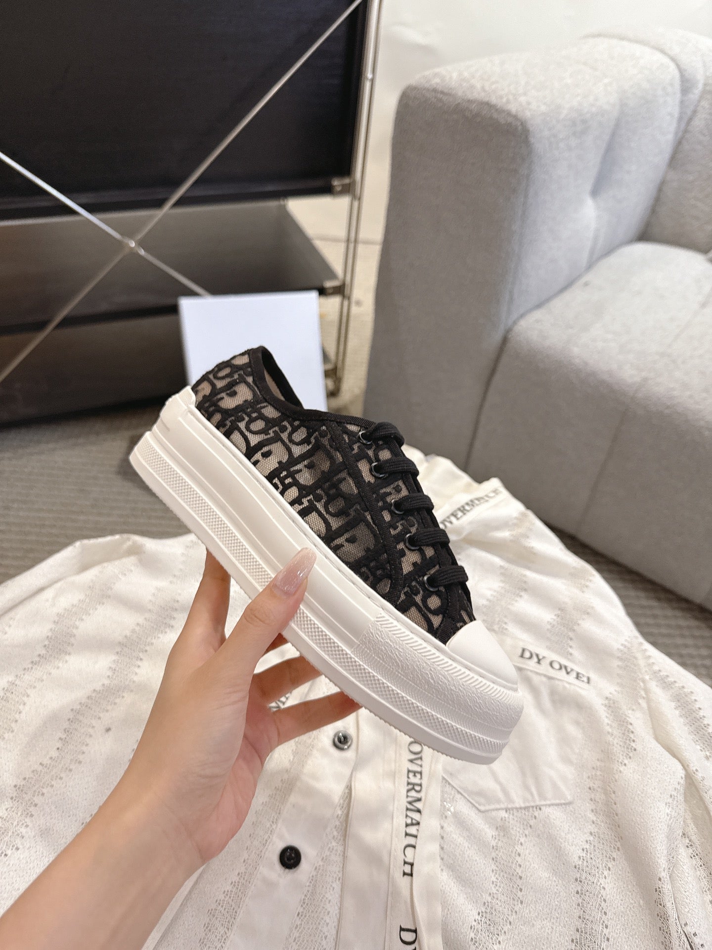 DIOR 26S PLATFORM SNEAKERS IN BLACK OBLIQUE EMBROIDERED MESH