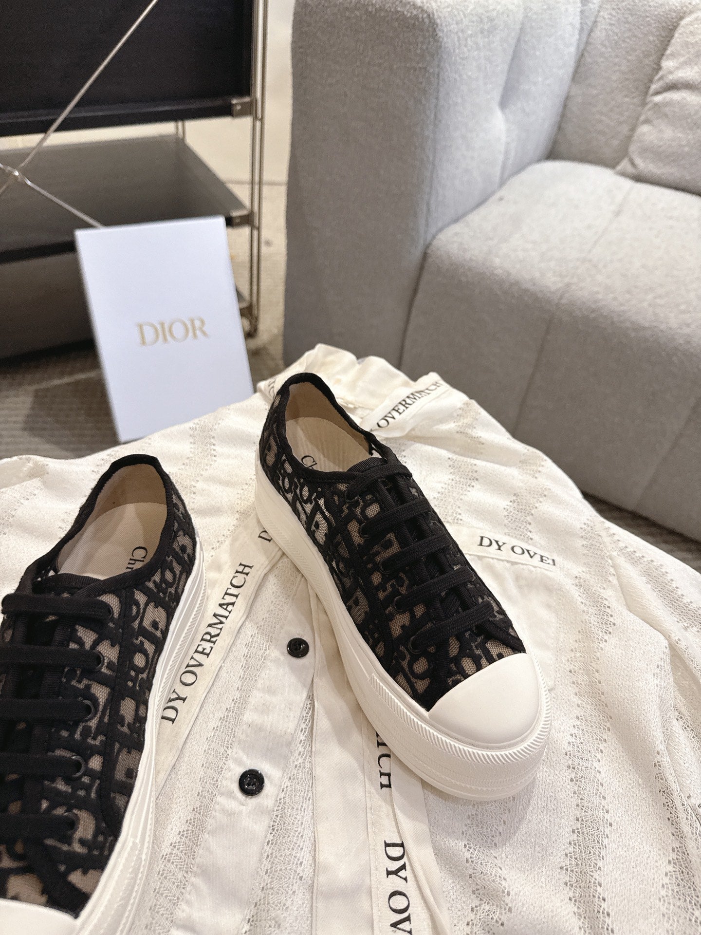 DIOR 26S PLATFORM SNEAKERS IN BLACK OBLIQUE EMBROIDERED MESH