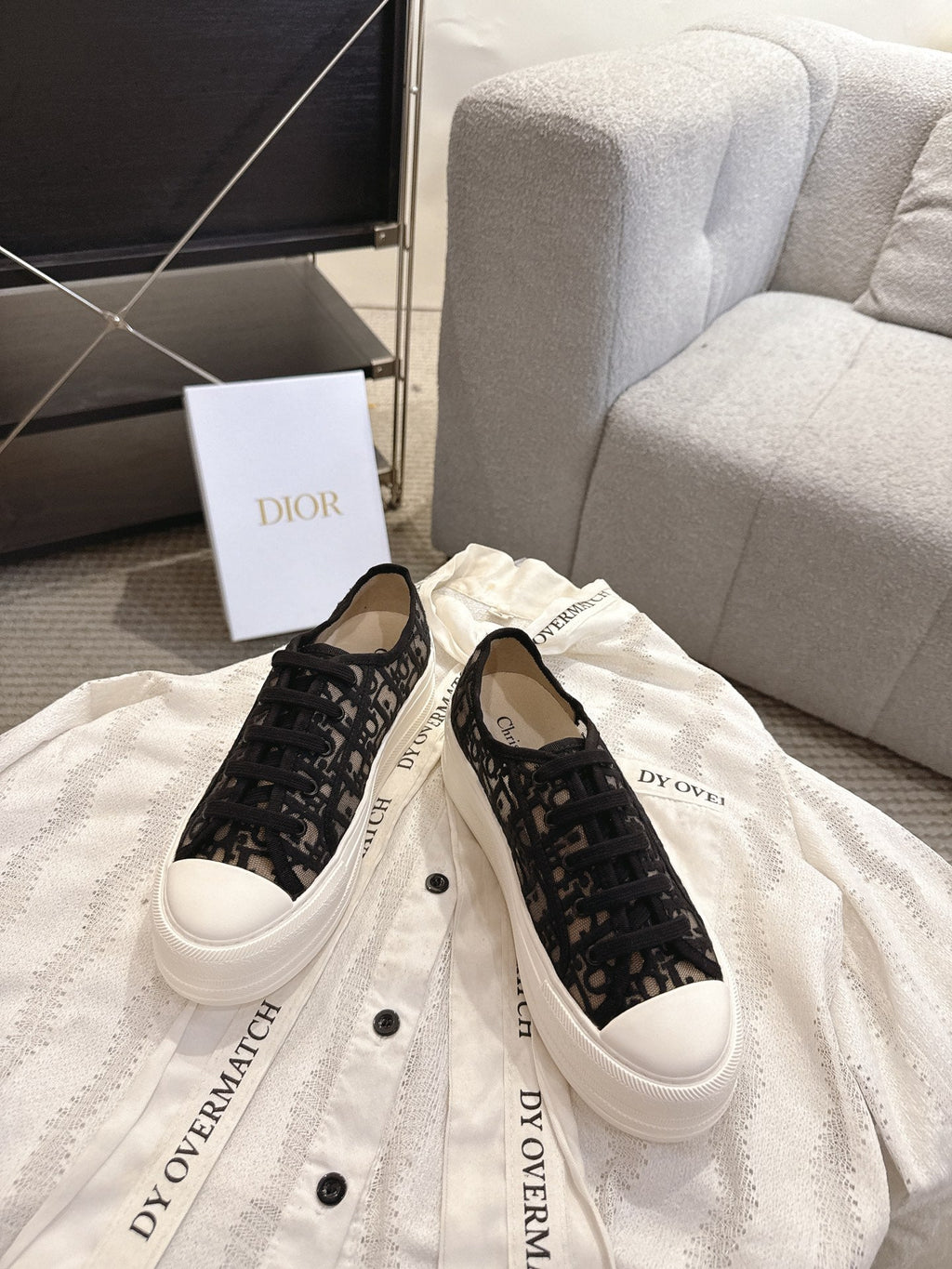 DIOR 26S PLATFORM SNEAKERS IN BLACK OBLIQUE EMBROIDERED MESH