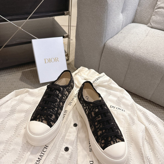 DIOR 26S PLATFORM SNEAKERS IN BLACK OBLIQUE EMBROIDERED MESH