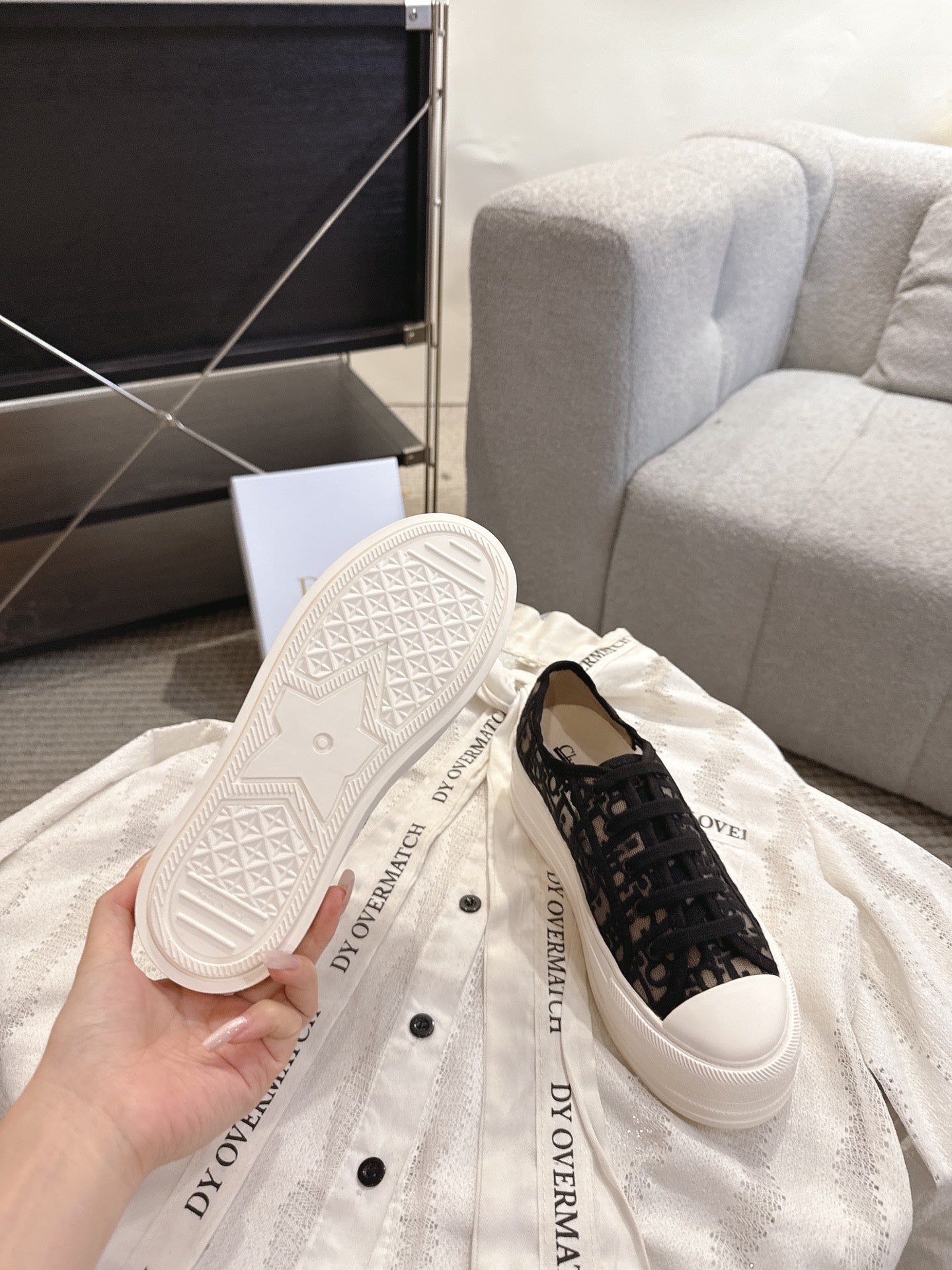 DIOR 26S PLATFORM SNEAKERS IN BLACK OBLIQUE EMBROIDERED MESH