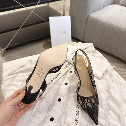 DIOR 26S HIGH-HEEL SLINGBACKS 80 MM IN BLACK OBLIQUE EMBROIDERED MESH