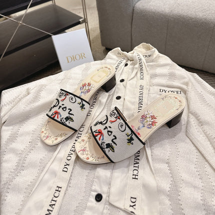 DIOR 26S D-WAY HEELED SLIDE IN MULTICOLOR DIOR JARDIN D'HIVER EMBROIDERED COTTON STYLE 04