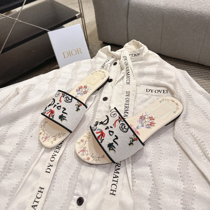 DIOR 26S D-WAY SLIDE IN MULTICOLOR DIOR JARDIN D'HIVER EMBROIDERED COTTON STYLE 01