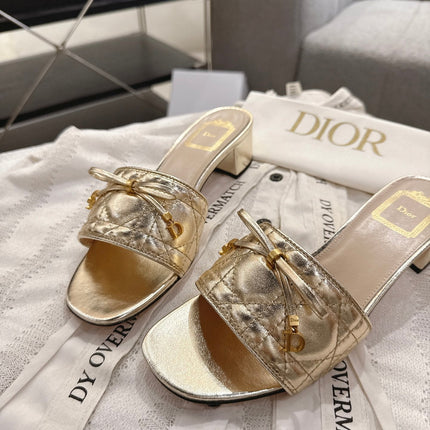 DIOR 26S HEELED MULES 45 MM IN GOLD QUILTED CALFSKIN GOLD HARDWARE