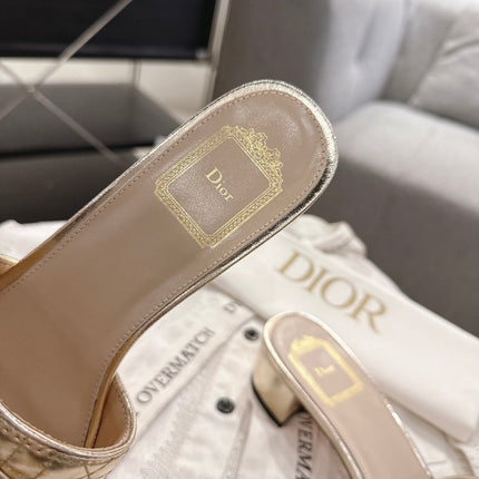 DIOR 26S HEELED MULES 45 MM IN GOLD QUILTED CALFSKIN GOLD HARDWARE