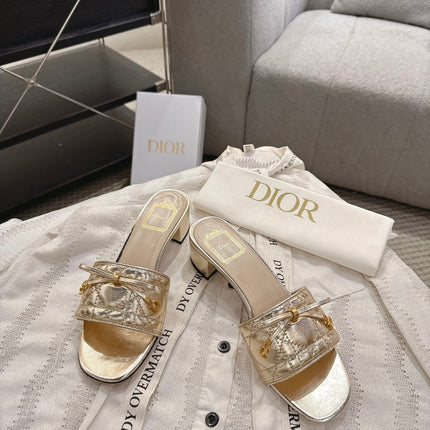 DIOR 26S HEELED MULES 45 MM IN GOLD QUILTED CALFSKIN GOLD HARDWARE