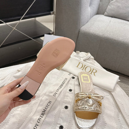 DIOR 26S FLAT MULES IN GOLD QUILTED CALFSKIN GOLD HARDWARE