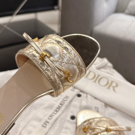 DIOR 26S FLAT MULES IN GOLD QUILTED CALFSKIN GOLD HARDWARE