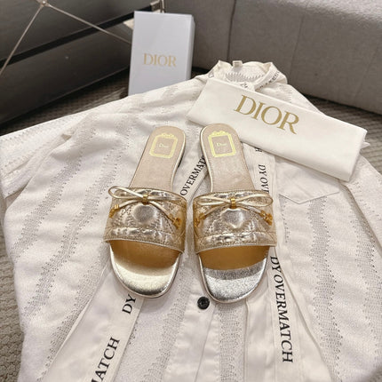 DIOR 26S FLAT MULES IN GOLD QUILTED CALFSKIN GOLD HARDWARE