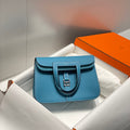 HALZAN 25 HANDLE BAG IN FOUNTAIN BLUE GRAINED CALFSKIN