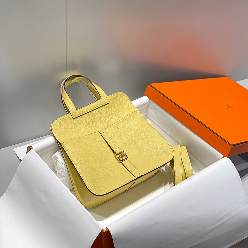 HALZAN 25 HANDLE BAG IN BUMBLEBEE YELLOW GRAINED CALFSKIN