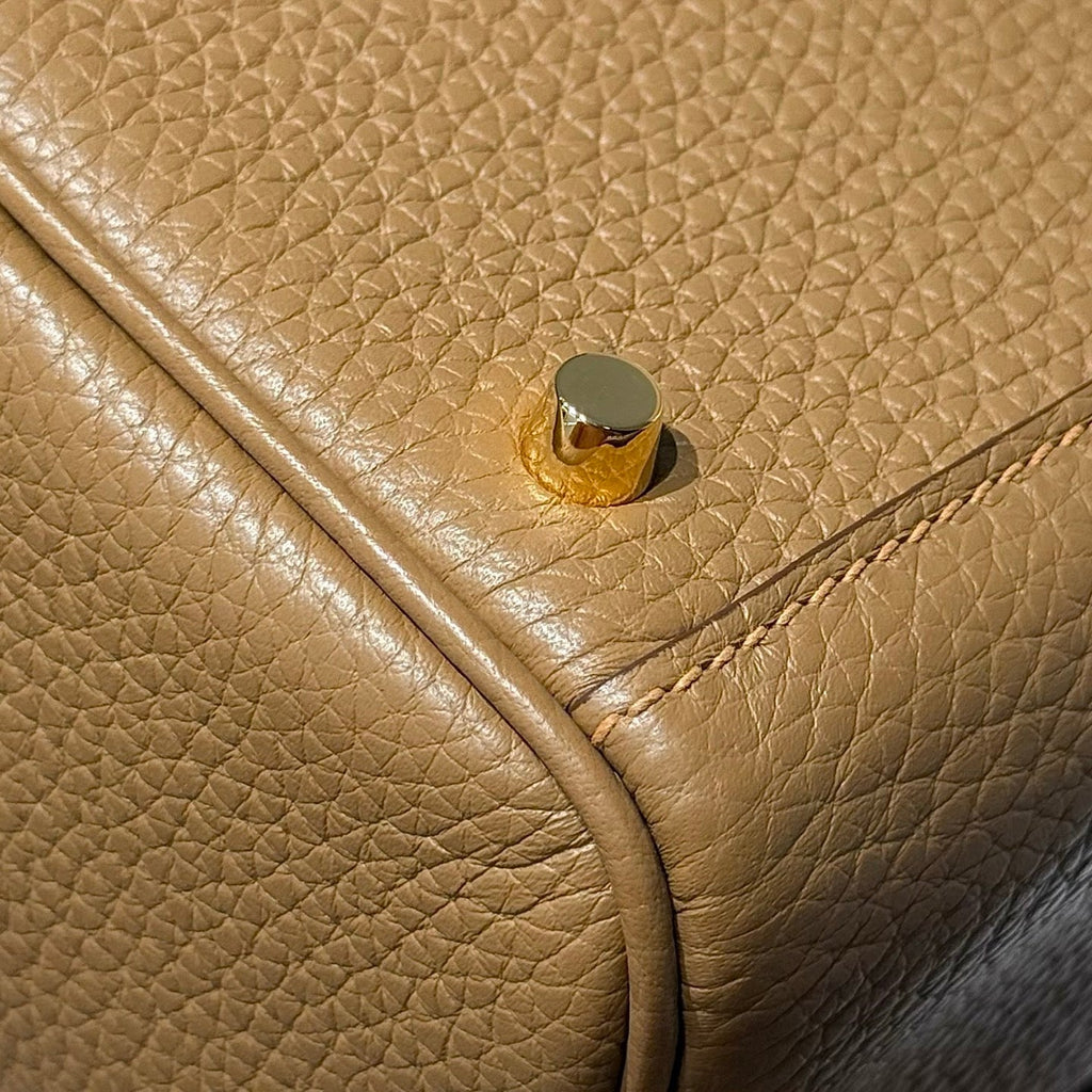 HERMES 25S MINI LINDY 19 IN BROWN CALFSKIN GOLD HARDWARE