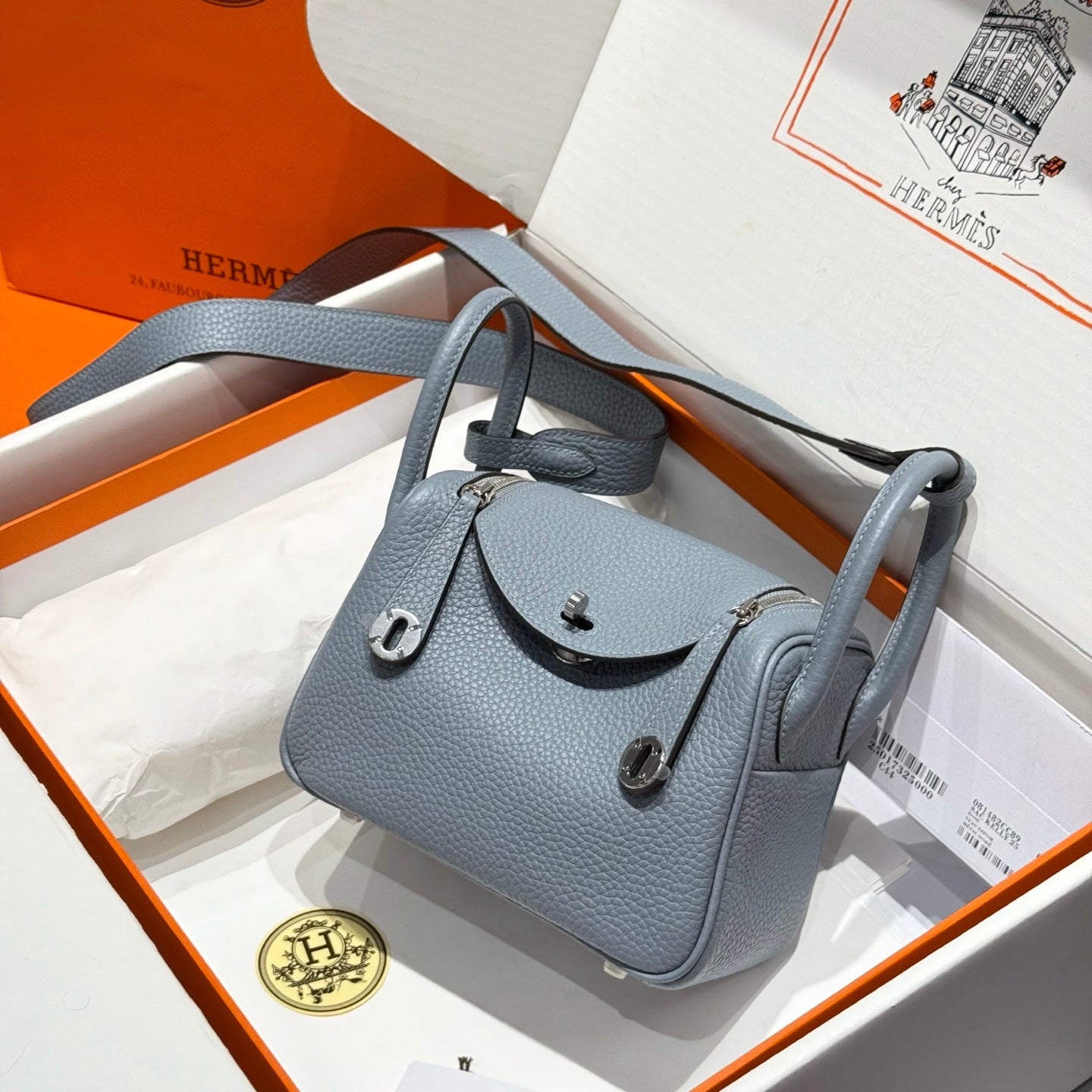 HM MINI LINDY 20 BAG IN BLUE CALFSKIN