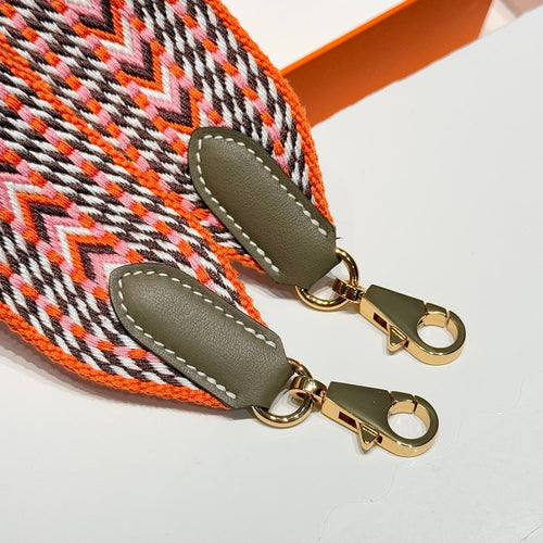 25S HERMES BAG STRAP ORANGE PATTERN 85 IN CANVAS GOLD HARDWARE