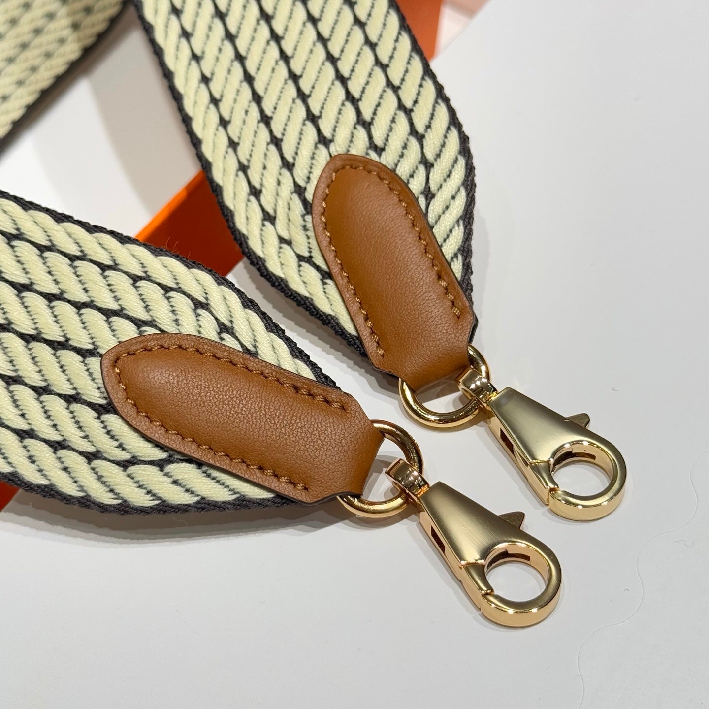 25S HERMES BAG STRAP LIGHT YELLOW 85 IN CANVAS GOLD HARDWARE
