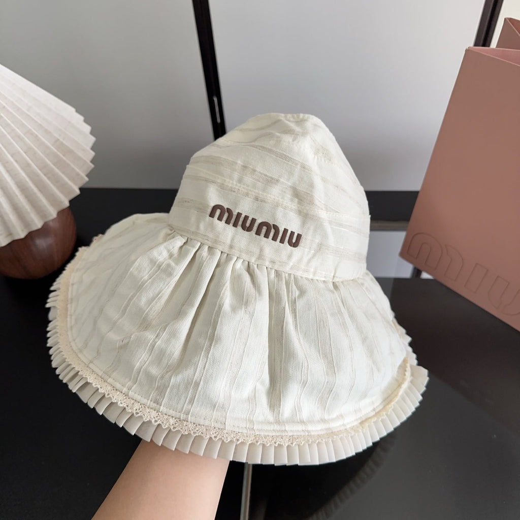 MIUMIU 26S PLEATED WIDE-BRIM HAT 343602