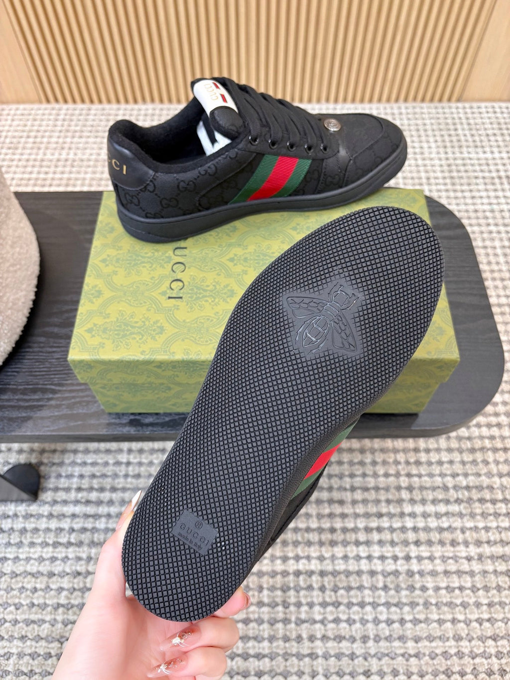 GUCCI 26S SNEAKERS IN BLACK GG CANVAS