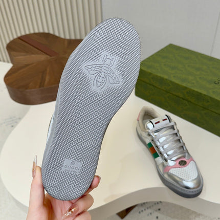 GUCCI 26S MESH SNEAKERS IN SILVER LEATHER