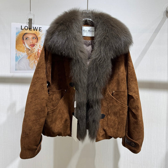 MAXMARA 26S FUR-TRIMMED SUEDE JACKET 335