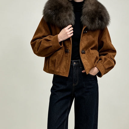 MAXMARA 26S FUR-COLLAR SUEDE JACKET 334