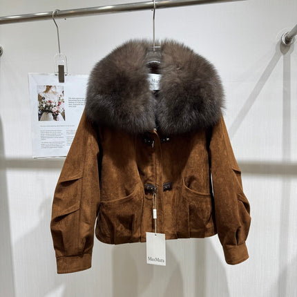 MAXMARA 26S FUR-COLLAR SUEDE JACKET 334