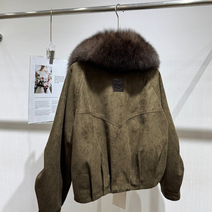 MAXMARA 26S FUR-COLLAR SUEDE JACKET 333