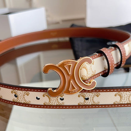 CELINE 26S BELT 25 MM IN BEIGE AND BROWN CALFSKIN 669835