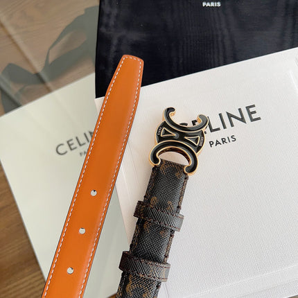 CELINE 26S BELT 25 MM IN BLACK AND BROWN CALFSKIN 669836