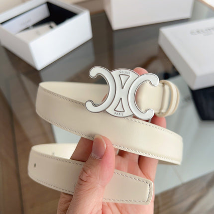 CELINE 26S BELT 25 MM IN CREAM WHITE CALFSKIN 669839