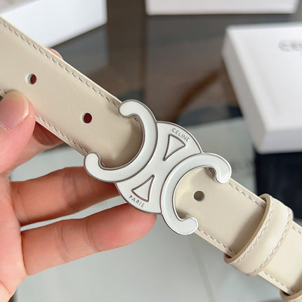 CELINE 26S BELT 25 MM IN CREAM WHITE CALFSKIN 669839