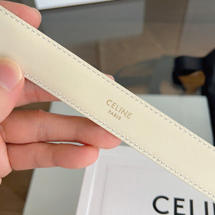 CELINE 26S BELT 25 MM IN CREAM WHITE CALFSKIN 669839