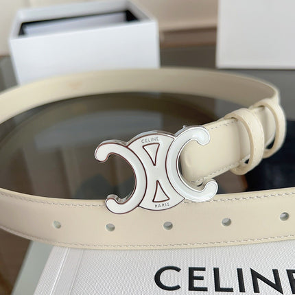 CELINE 26S BELT 25 MM IN CREAM WHITE CALFSKIN 669839