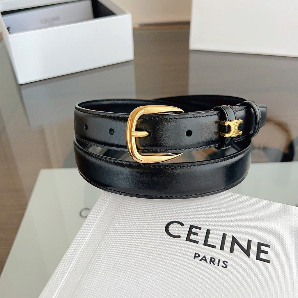 TRIOMPHE BELT 2.5 CM IN BLACK CALFSKIN GOLD HARDWARE 603266