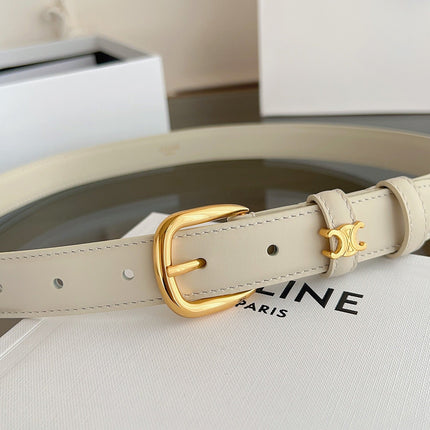 CELINE 26S BELT 25 MM IN CREAM WHITE CALFSKIN 669845