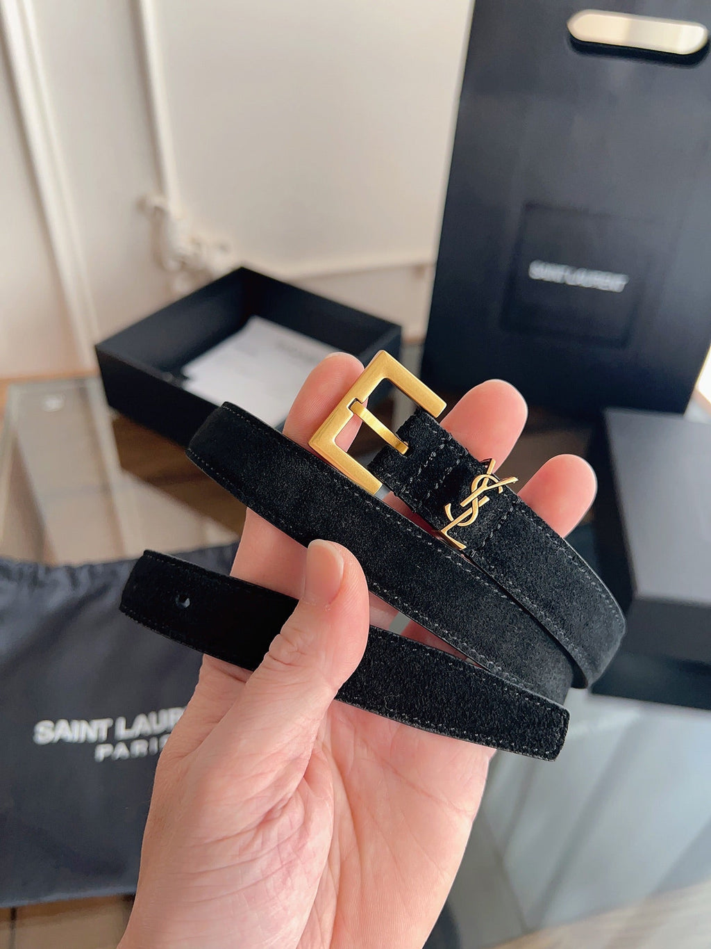 YSL 25S BELT 20 MM IN BLACK SUEDE 616309