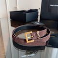 YSL 25S BELT 20 MM IN ASH BROWN SUEDE WITH GOLD HARDWARE 616311