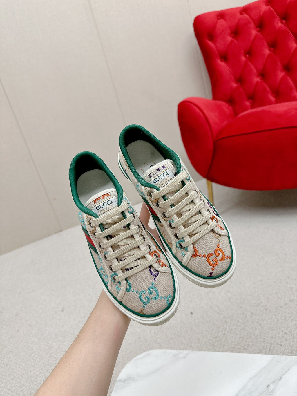 GUCCI 26S LOW TOP SNEAKERS IN MULTICOLOR CANVAS STYLE 07