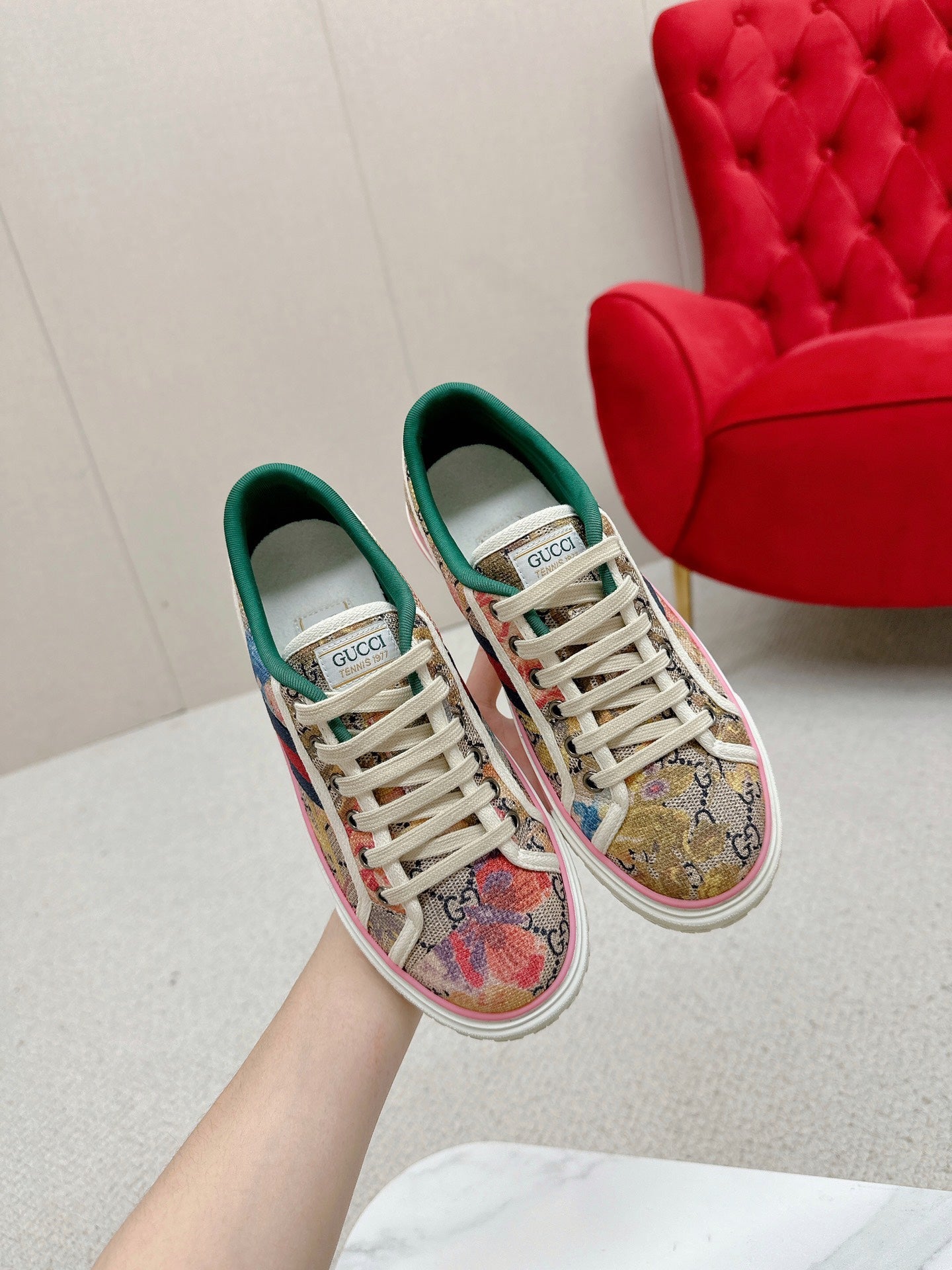 GUCCI 26S LOW TOP SNEAKERS IN MULTICOLOR CANVAS STYLE 13