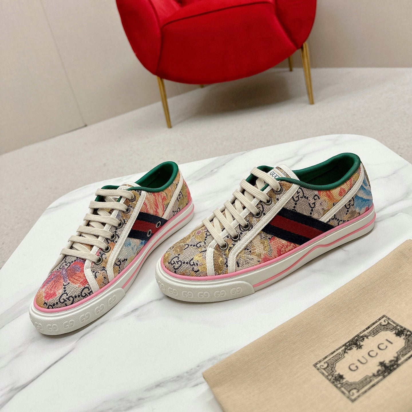 GUCCI 26S LOW TOP SNEAKERS IN MULTICOLOR CANVAS STYLE 13