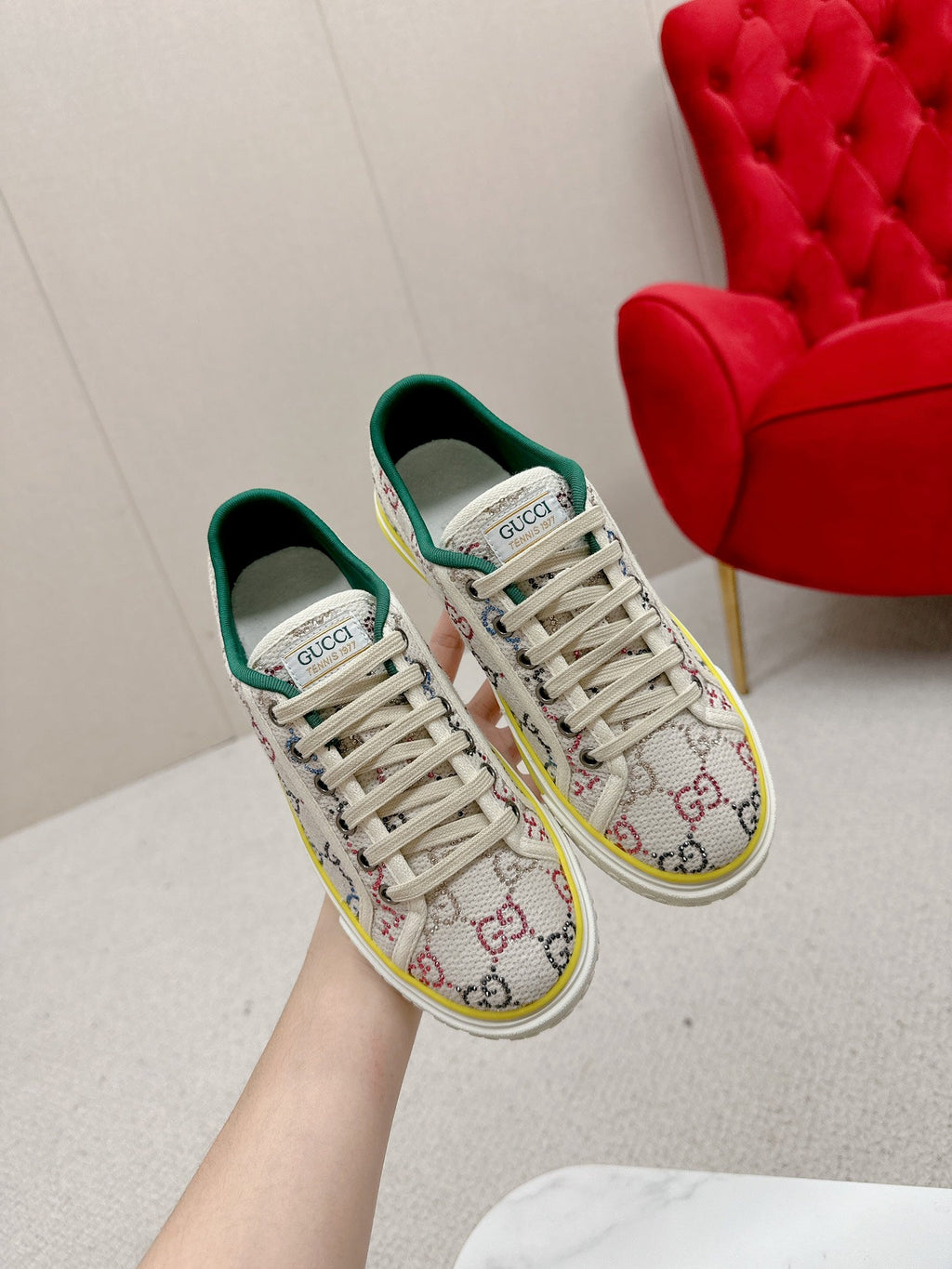 GUCCI 26S LOW TOP SNEAKERS IN MULTICOLOR CANVAS STYLE 16