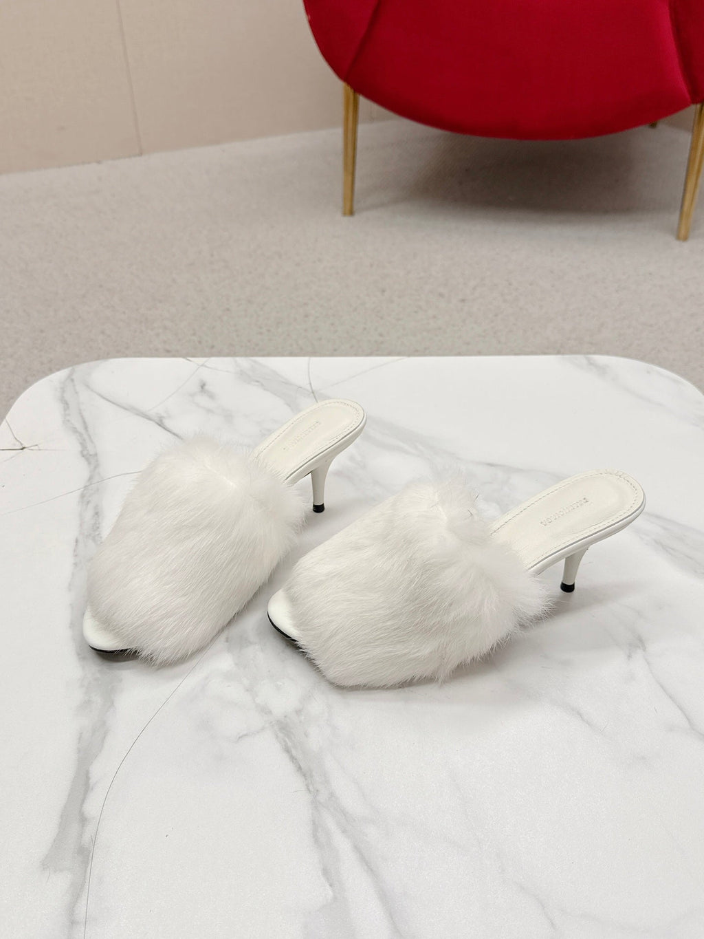 BALENCIAGA 25S HIGH HEEL SANDALS 65 MM IN WHITE LAMBSKIN AND FUR