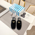 PRADA 26S SQUARE TOE SLIPPERS IN BLACK VELVET