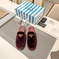 PRADA 26S SQUARE TOE SLIPPERS IN BURGUNDY RED VELVET
