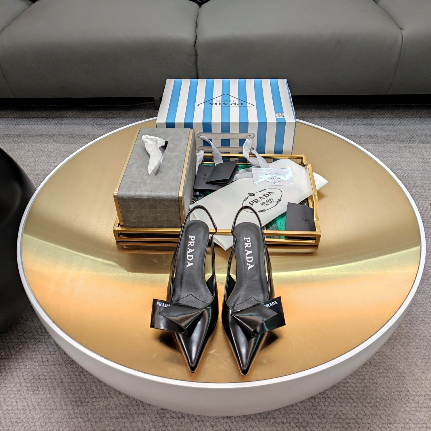 PRADA 26S SLINGBACK PUMPS 45MM IN BLACK SMOOTH CALFSKIN