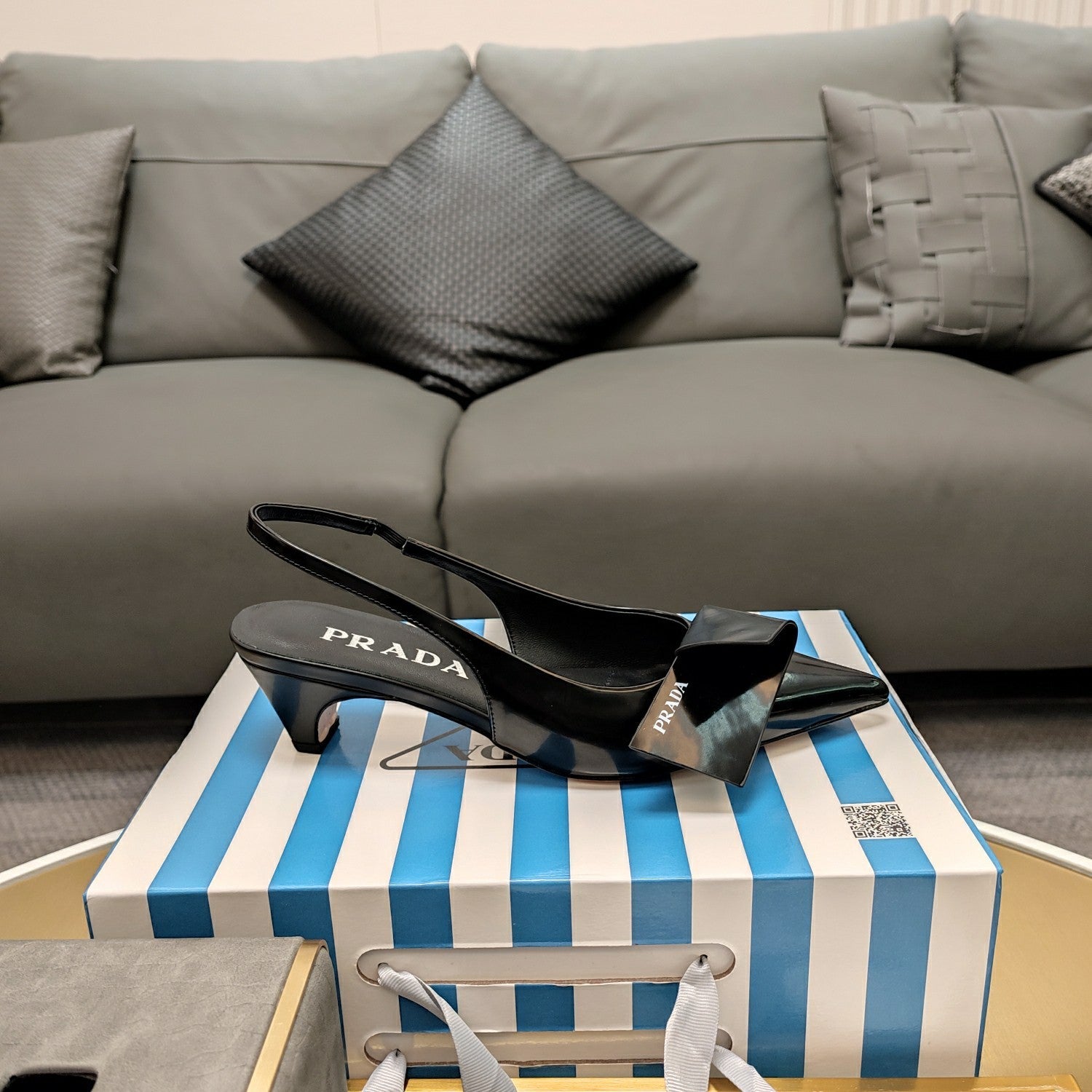 PRADA 26S SLINGBACK PUMPS 45MM IN BLACK SMOOTH CALFSKIN