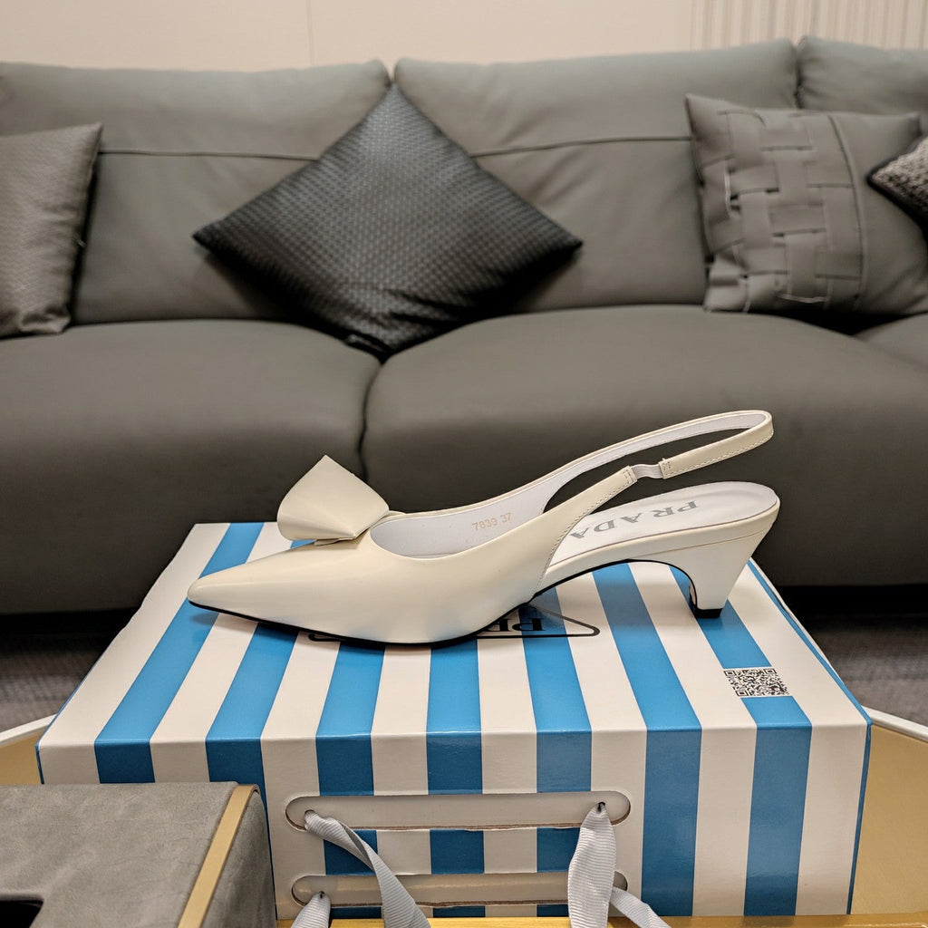 PRADA 26S SLINGBACK PUMPS 45MM IN WHITE SMOOTH CALFSKIN