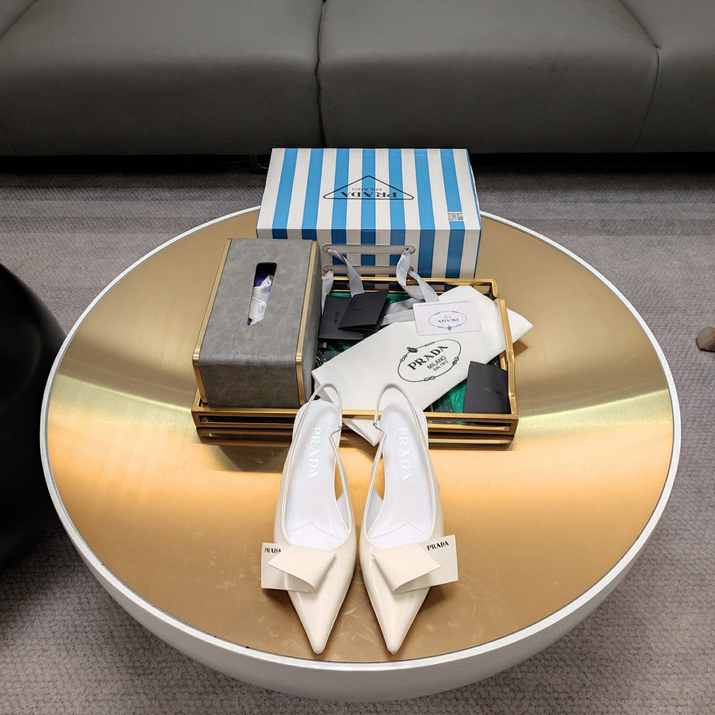 PRADA 26S SLINGBACK PUMPS 45MM IN WHITE SMOOTH CALFSKIN