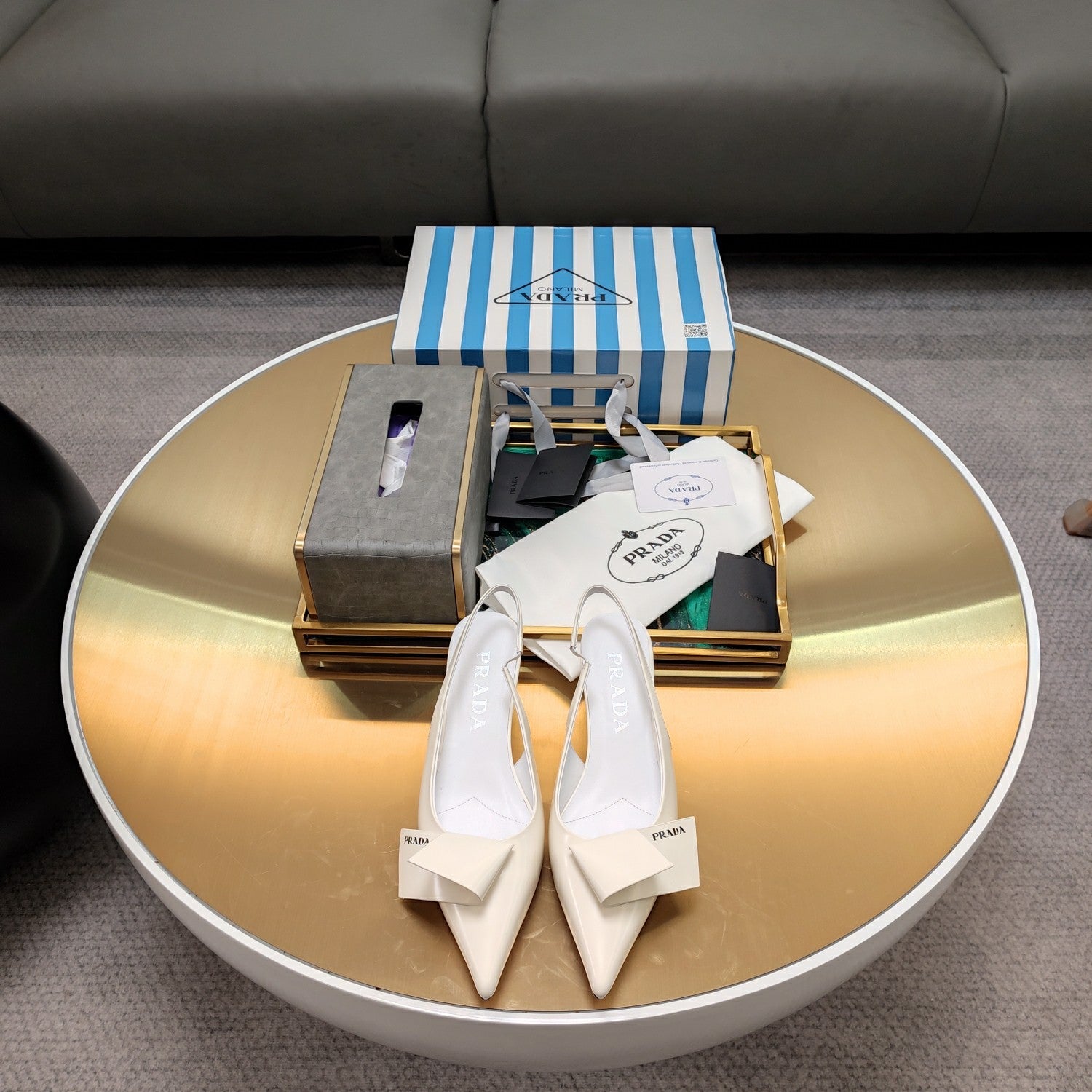 PRADA 26S SLINGBACK PUMPS 45MM IN WHITE SMOOTH CALFSKIN