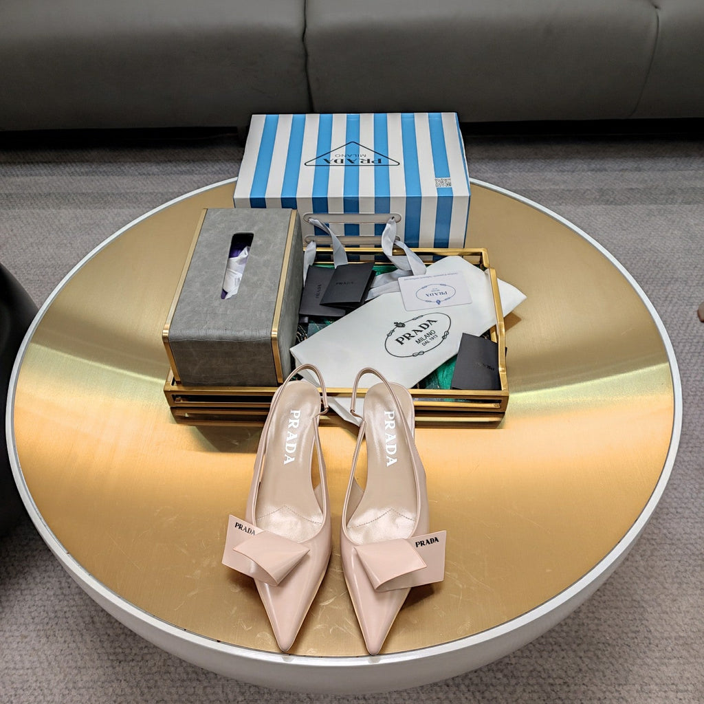 PRADA 26S SLINGBACK PUMPS 45MM IN NUDE BEIGE SMOOTH CALFSKIN